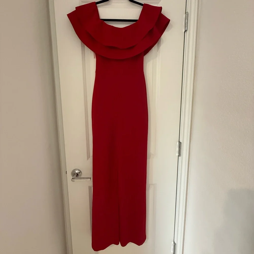 Red Ruffle Off-Shoulder Romper - Picture 2 of 2